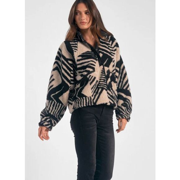 Elan Ember Sherpa Coat in Black and Beige Size S - Picture 4 of 11